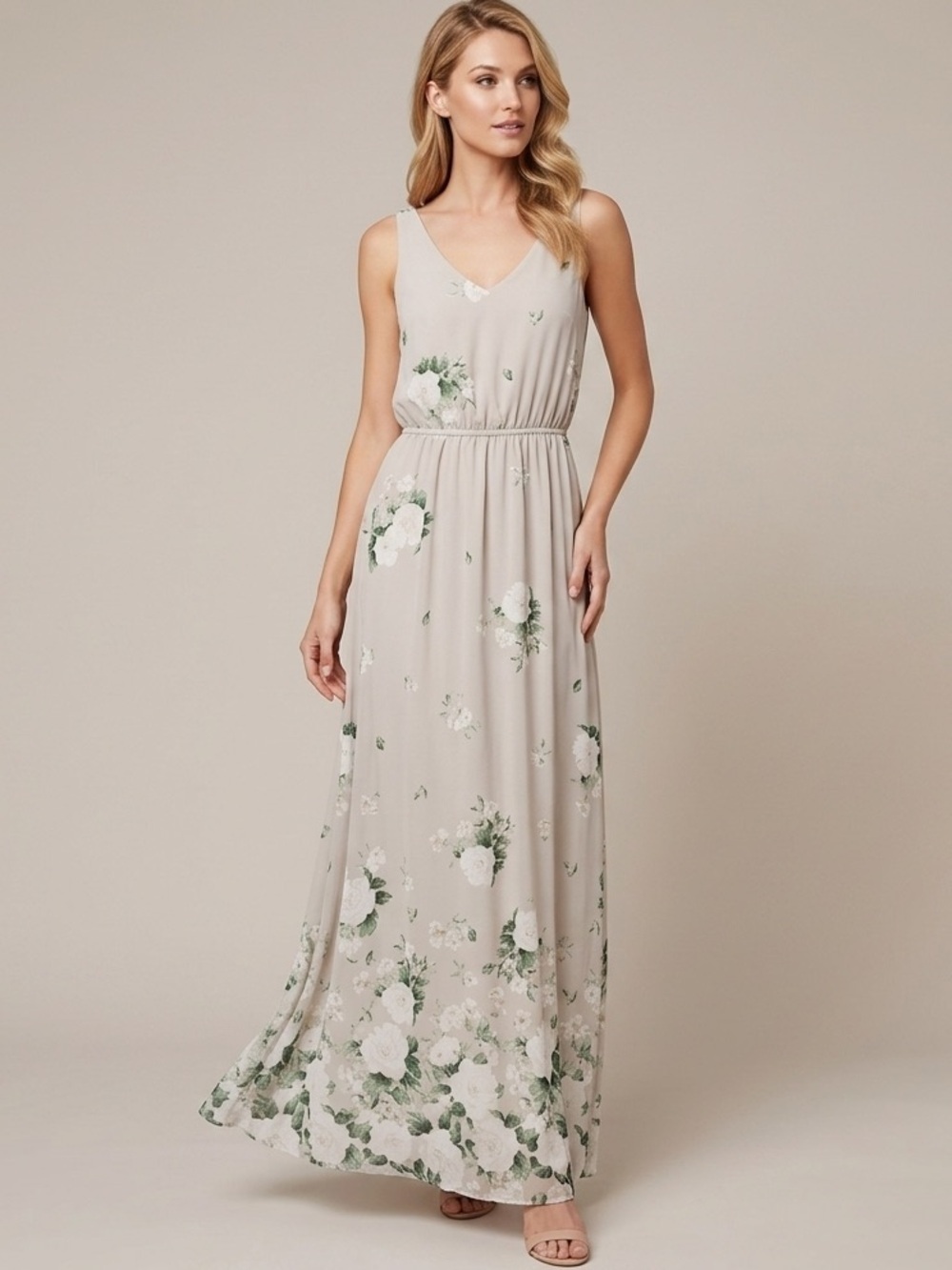 SHOW Me Your MuMu Floral bridesmaid maxi dress SMALL beige sleeveless